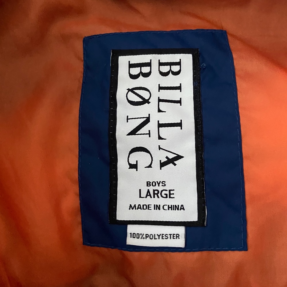 BILLABONG BOYS blue parka jacket with orange  inside…size Large